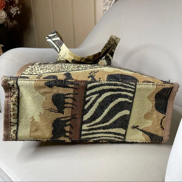 Vintage African Safari Themed Tapestry Tote Bag Purse Benjamin Jordan - Picture 5 of 7